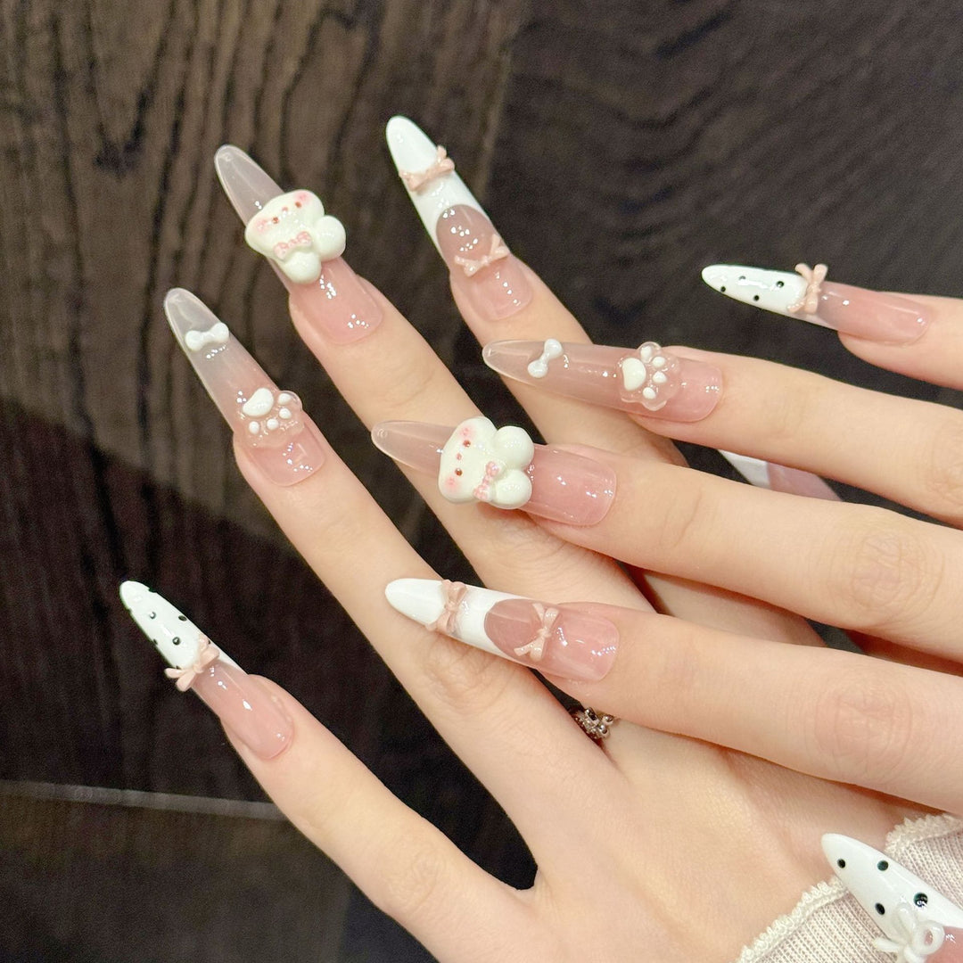 Artistic Press-On Nail Art Set with Whimsical Animal Designs