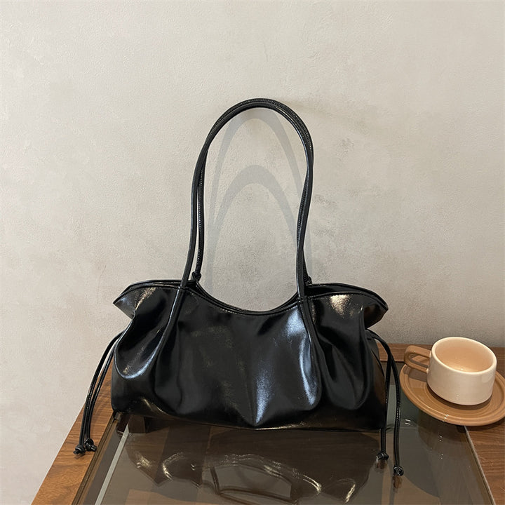 Glossy Faux Leather Handheld Tote Bag