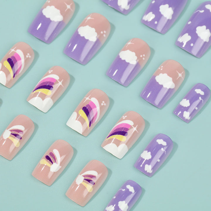 Creative Nail Art Set with colorful rainbow and cloud designs Kalsten