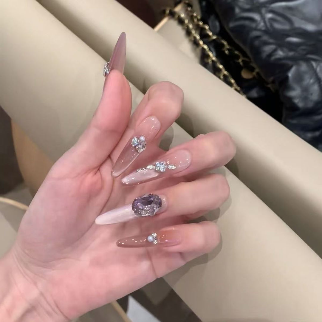 Glamorous Crystal-Studded Stiletto Press-On Nails Kalsten