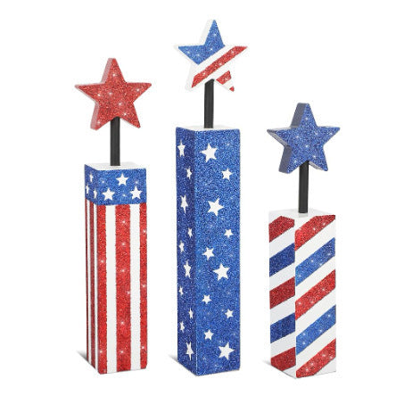 Unisex decorative wooden column decor set with star toppers and glitter surface Kalsten