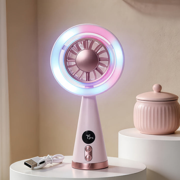 Women's Portable Mini Fan with LED Lighting and Digital Speed Display Kalsten