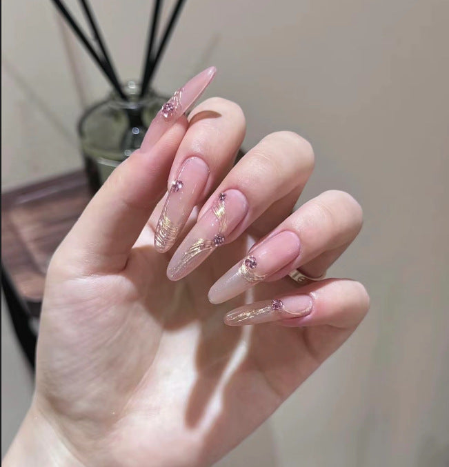 Elegant Long Press-On Nails Set with Artistic Tips Kalsten