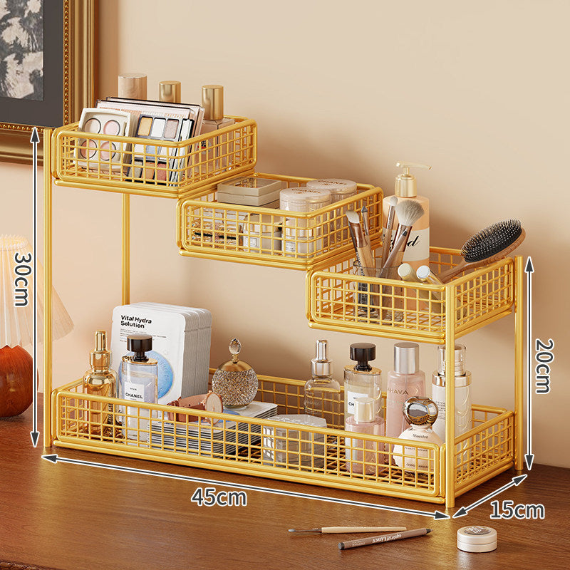 Multi-Tier Metal Mesh Vanity Organizer with Tissue Holder and Adjustable Shelves