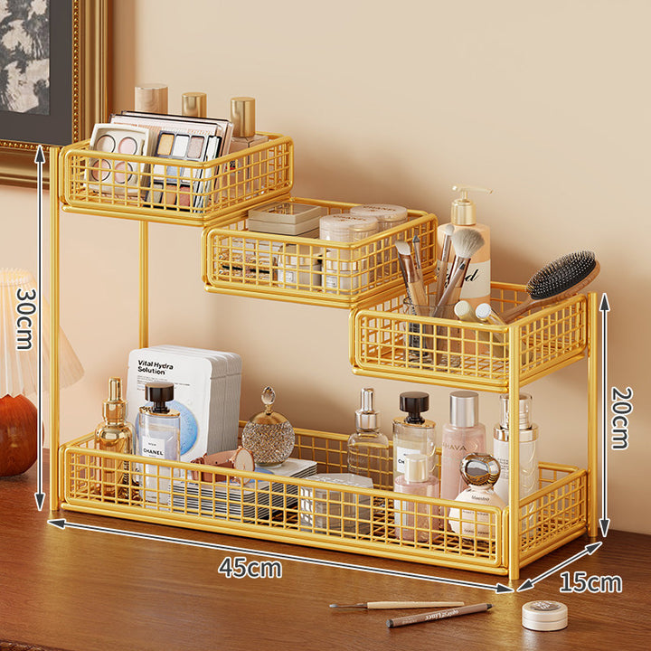 Multi-Tier Metal Mesh Vanity Organizer with Tissue Holder and Adjustable Shelves
