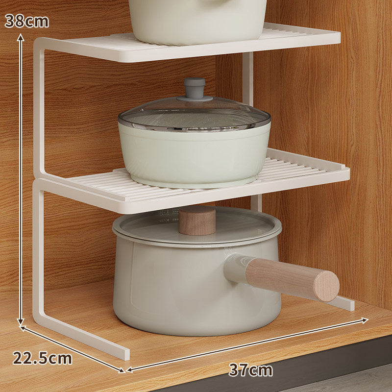 Compact Space-Saving Kitchen Countertop Pot and Pan Organizer Shelf Riser