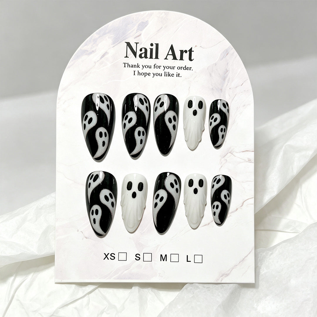 Ghost-Themed Press-On Nail Art