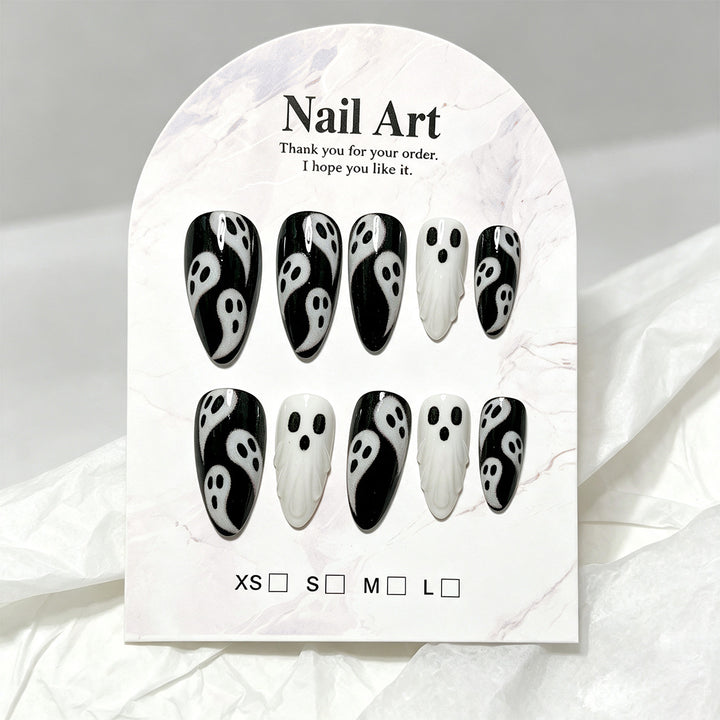 Ghost-Themed Press-On Nail Art