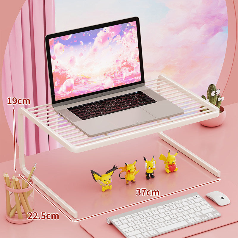 Tiered Adjustable Metal Laptop and Monitor Riser with Ventilated Slatted Shelves and Under-Storage Organizer