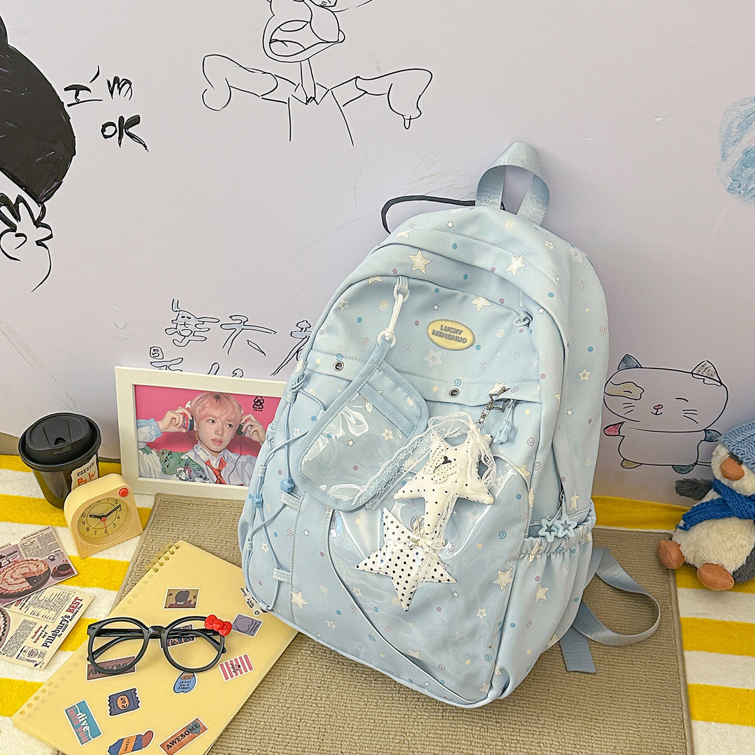 Stylish Multi-Pocket Star-Appliqué Backpack Kalsten