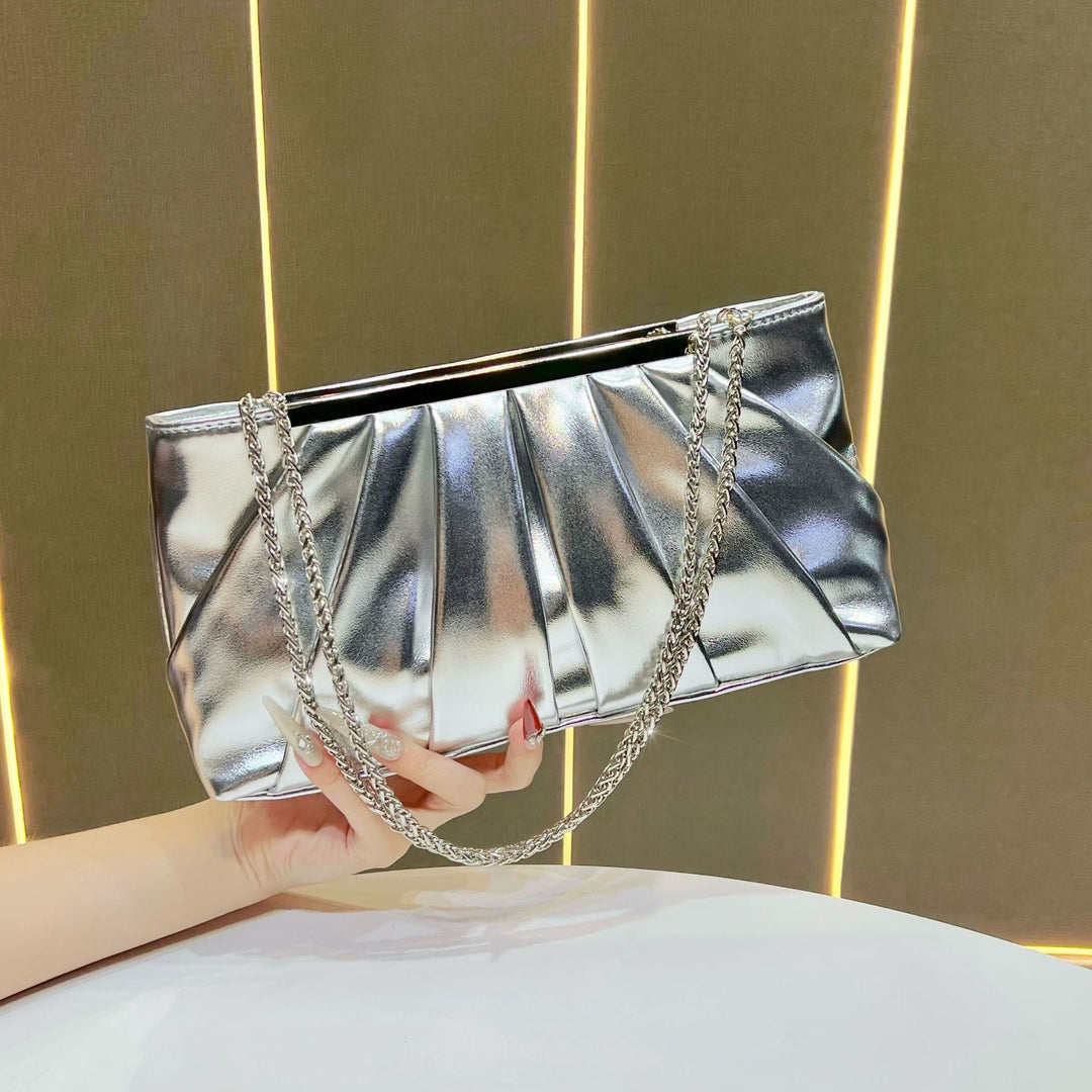 Pleated Chain Strap Evening Handbag