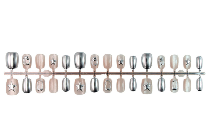 Acrylic nail set with glamorous star motifs and holographic effects Kalsten