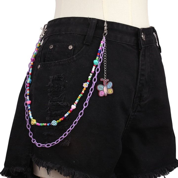 Fashionable chain belt with colorful beads and charm pendants Kalsten