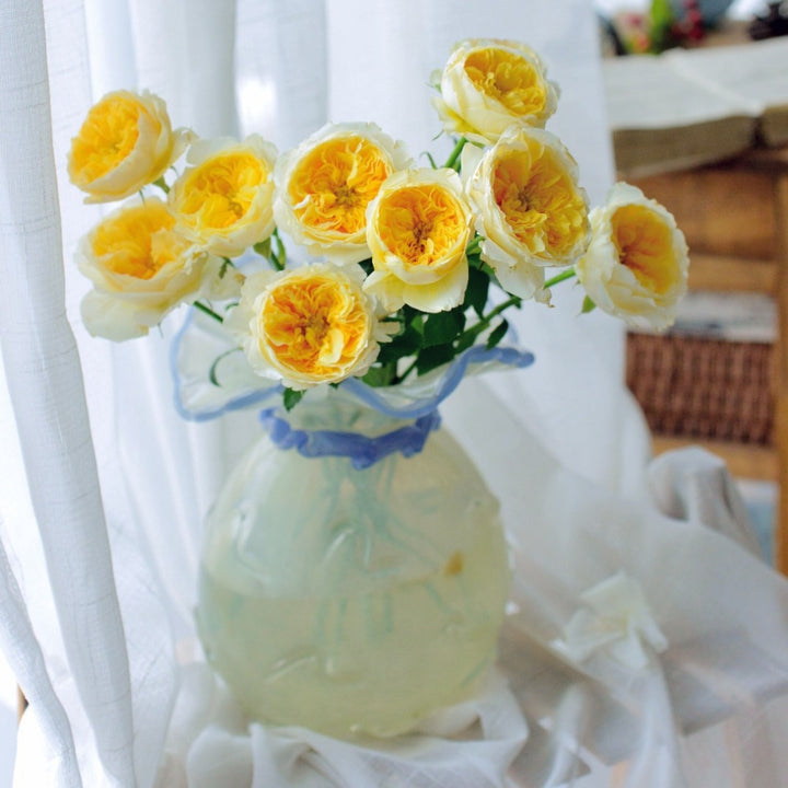 Handblown Opalescent Ruffled-Rim Sculptural Art Glass Vase with Twisted Collar Accent Kalsten