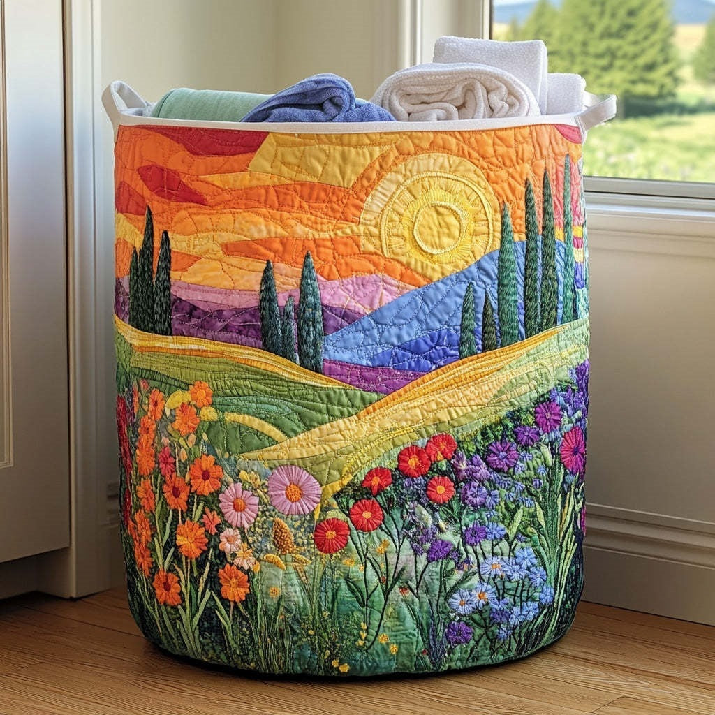 Quilted Decorative Laundry Storage Basket With Rope Handles Collapsible Fabric Organizer