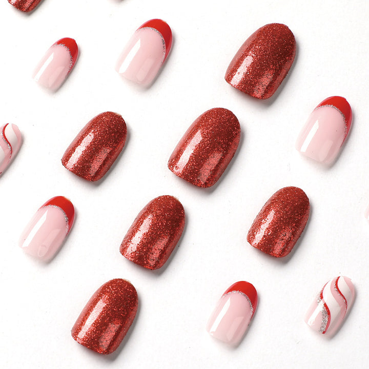 Artful Nail Extensions with Glitter and Wave Pattern Kalsten