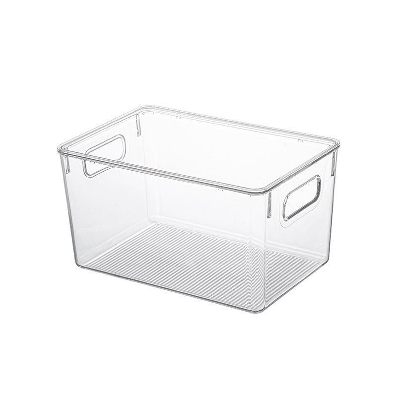 Flat transparent acrylic storage lid with sealing lip and elevated stand feet