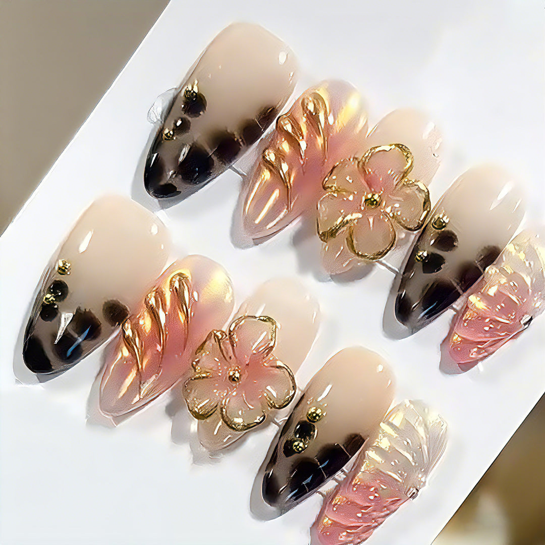 Decorative Press-On Nail Art Set with Floral Accents Kalsten