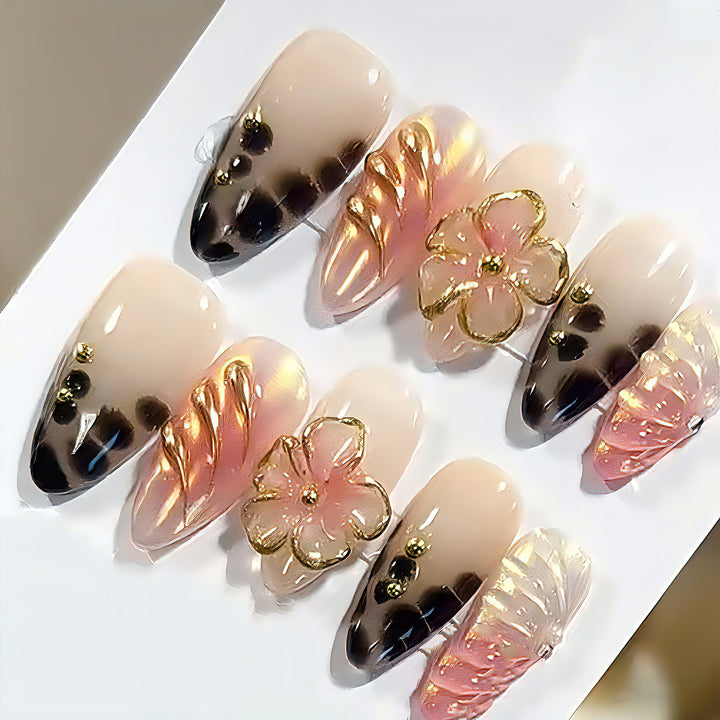 Decorative Press-On Nail Art Set with Floral Accents Kalsten