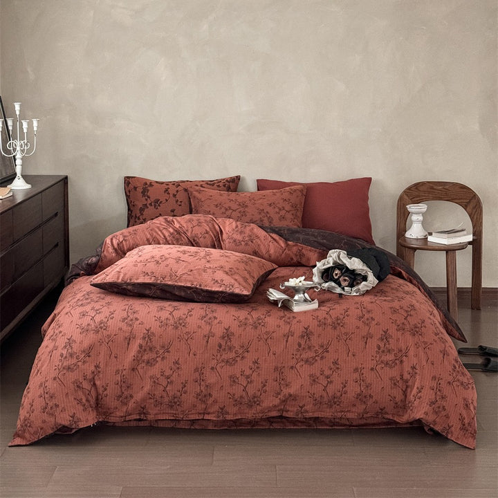 Premium cotton bedding set with floral all-over woven texture and light quilting