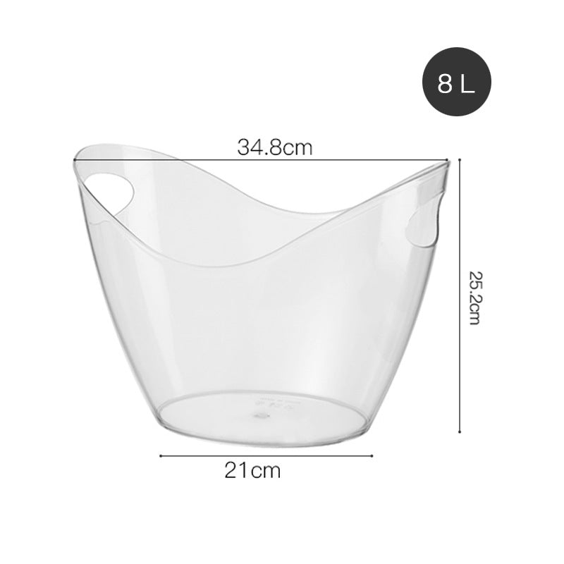Acrylic ice bucket with handle indentations for bottles
