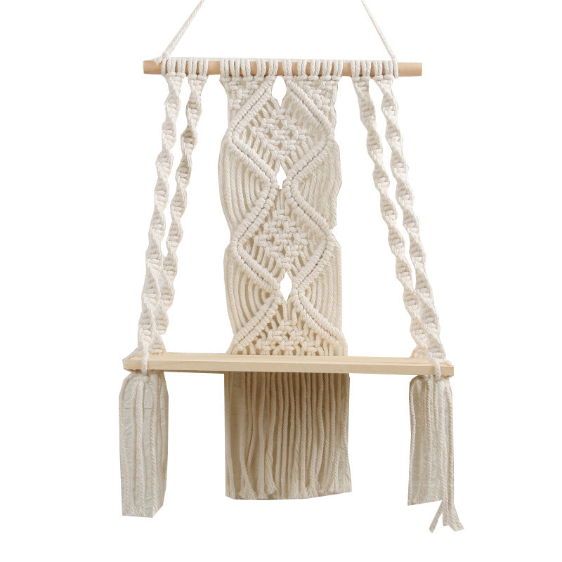 Macramé Decorative Shelf with Wooden Base Kalsten