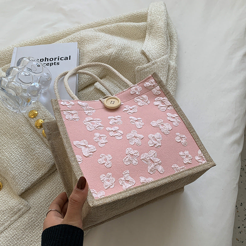 Floral Embellished Canvas Tote Bag