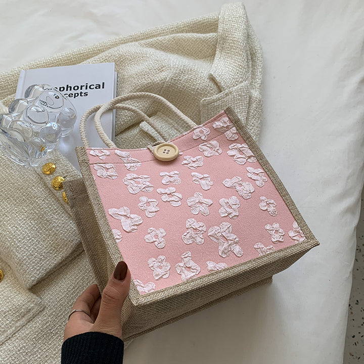 Floral Embellished Canvas Tote Bag