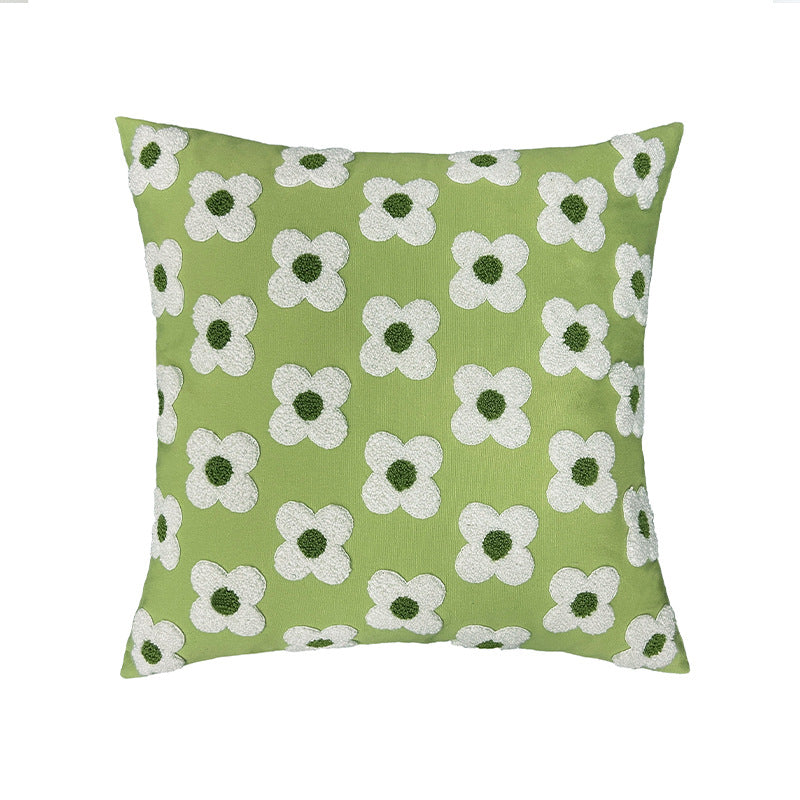 Square decorative cushion cover with hand-tufted flower relief and bouclé applications Kalsten