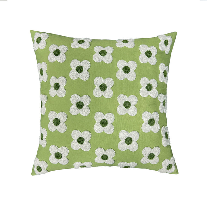 Square decorative cushion cover with hand-tufted flower relief and bouclé applications Kalsten