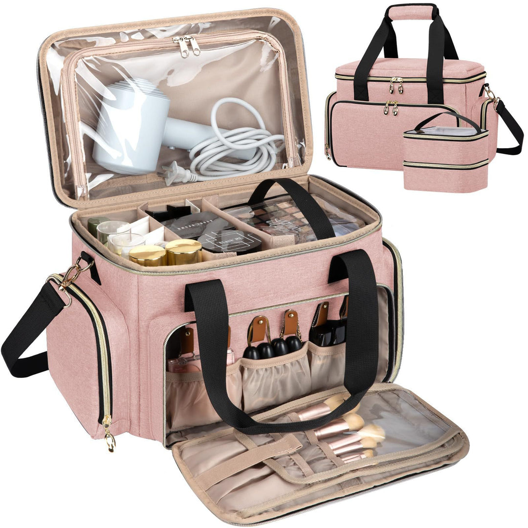 Cosmetic organizer bag with multiple compartments and transparent pockets Kalsten