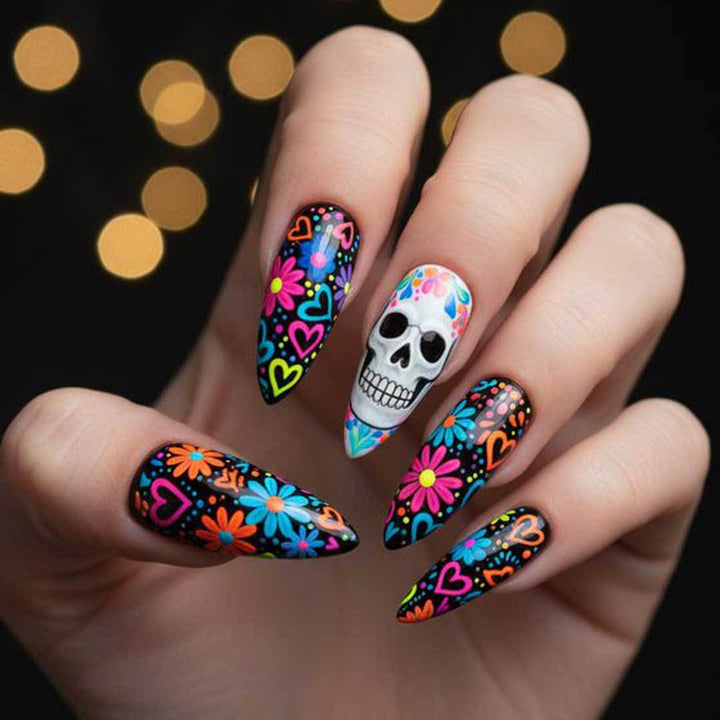 Artistic Skull and Flower Nail Art Kit