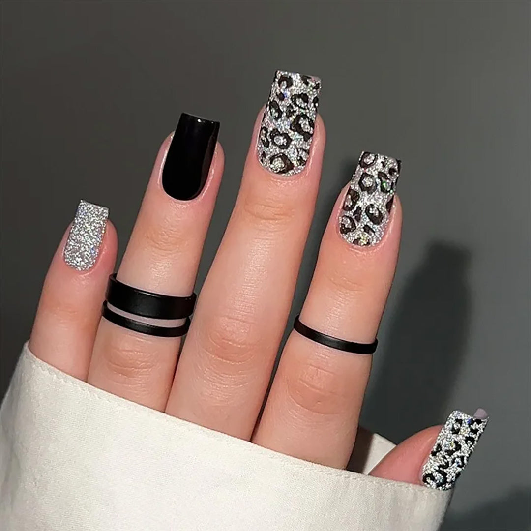 Decorative Press-On Nail Art Set with Glitter and Animal Print Kalsten