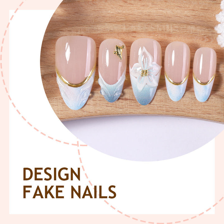 Artificial nail set with elegant flower and gold accents Kalsten