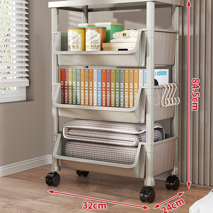 Compact Two-Tier Rolling Utility Cart with Deep Removable Plastic Bins
