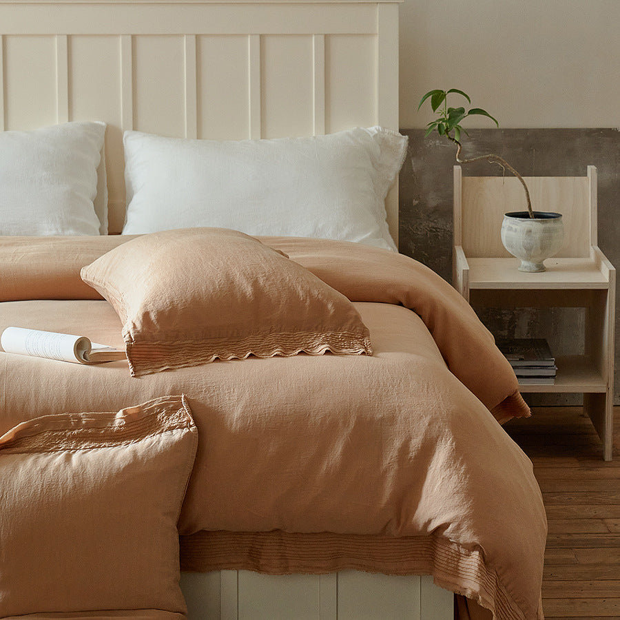 Linen duvet cover set with subtle fringed edge and stonewashed look
