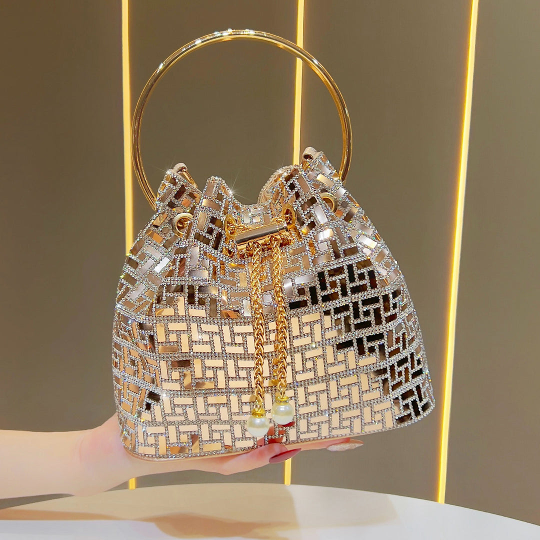 Rhinestone-Embellished Bucket Bag