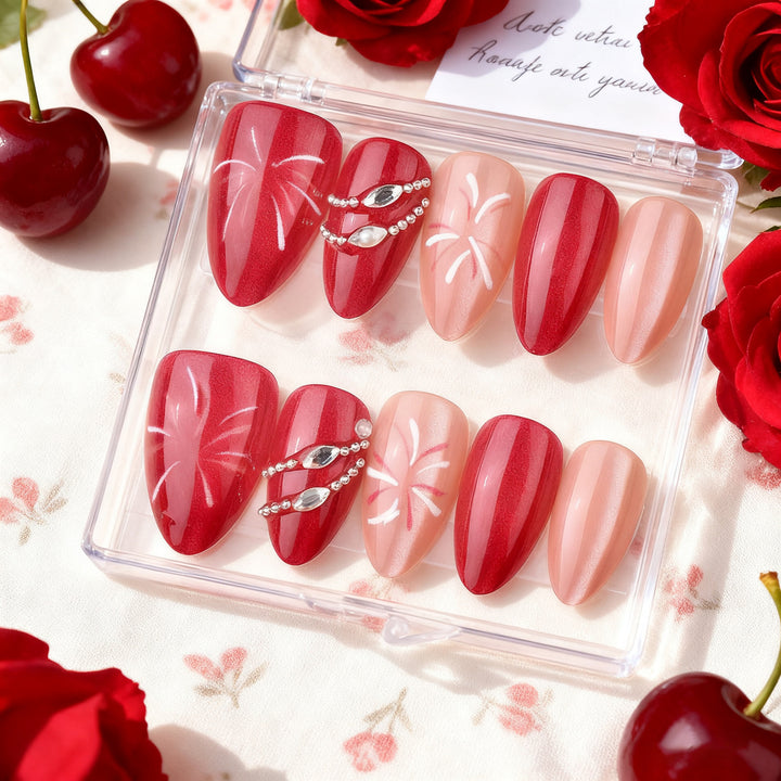 Elegant Press-On Nail Art Set with Rhinestone Accents Kalsten