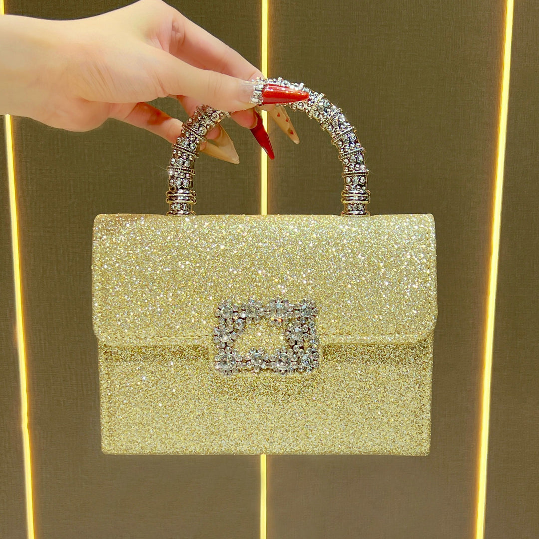 Elegant Rhinestone-Studded Handheld Evening Purse