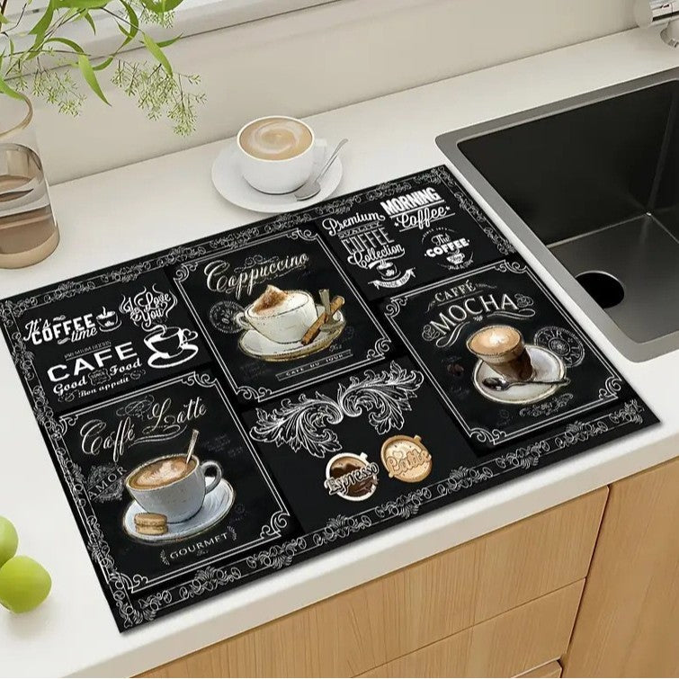 Coffee-Themed Decorative Kitchen Mat