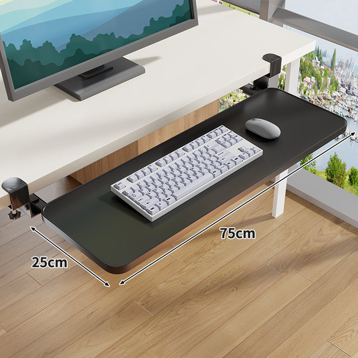 Under-Desk Slide-Out Keyboard Tray Clamp Mount with Ergonomic Wooden Platform