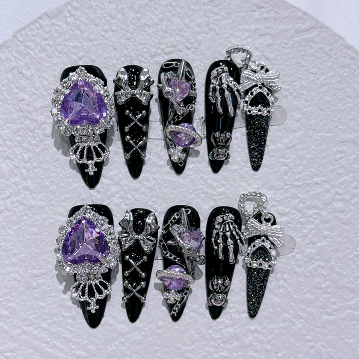 Gothic-Inspired Rhinestone Nail Art Set
