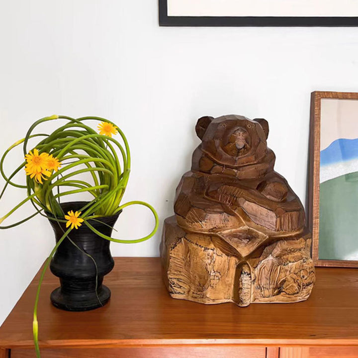 Handcrafted Wooden Bear Sculpture