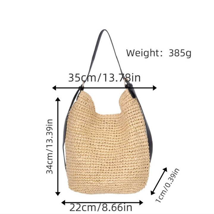 Trendy Shoulder Bag with Natural Weave and Leather Accents Kalsten