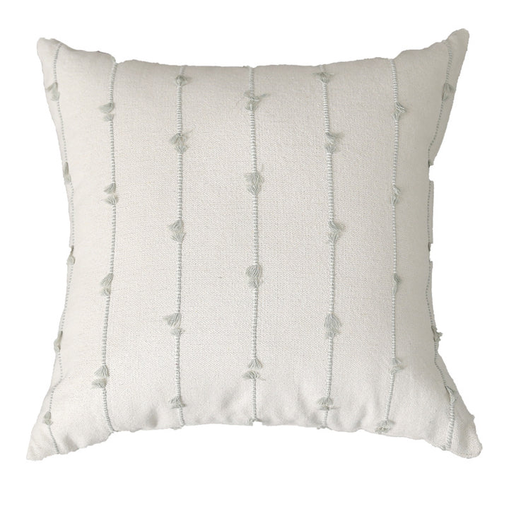 Decorative Square Cotton Throw Pillow with Vertical Knotted Tassel Stripes and Removable Insert