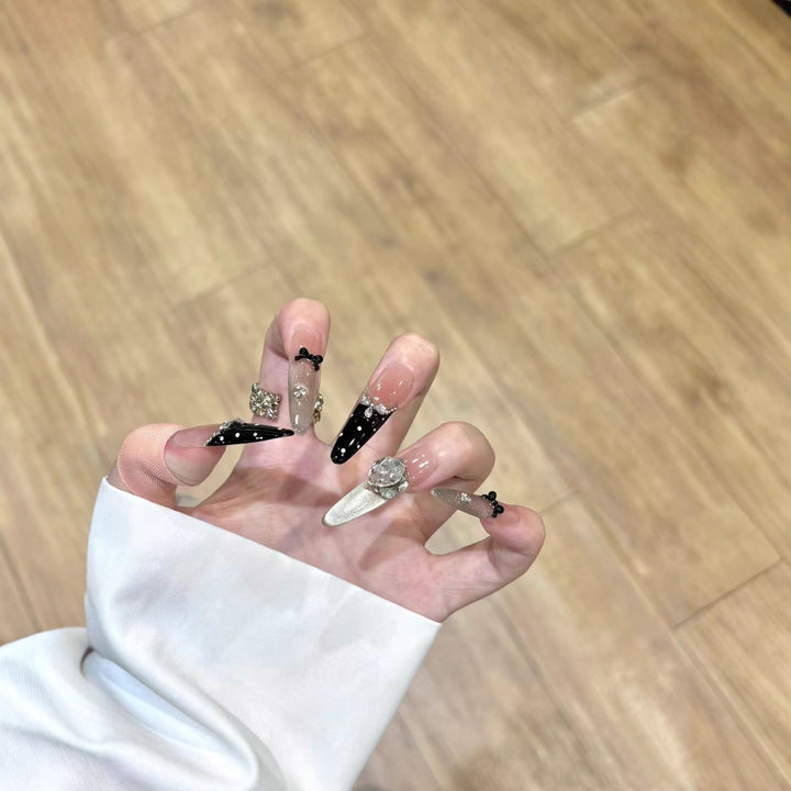 Decorative Stiletto Nail Extensions with Crystal Accents