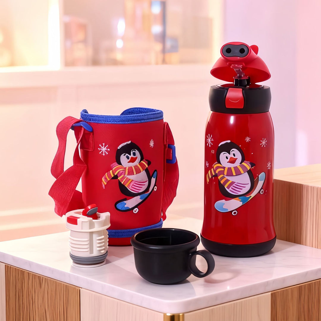 Women's Insulated Water Bottle with Practical Carry Strap and Animal Design Kalsten