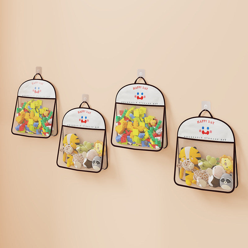 Wall-Mounted Breathable Mesh Toy Organizer with Hook