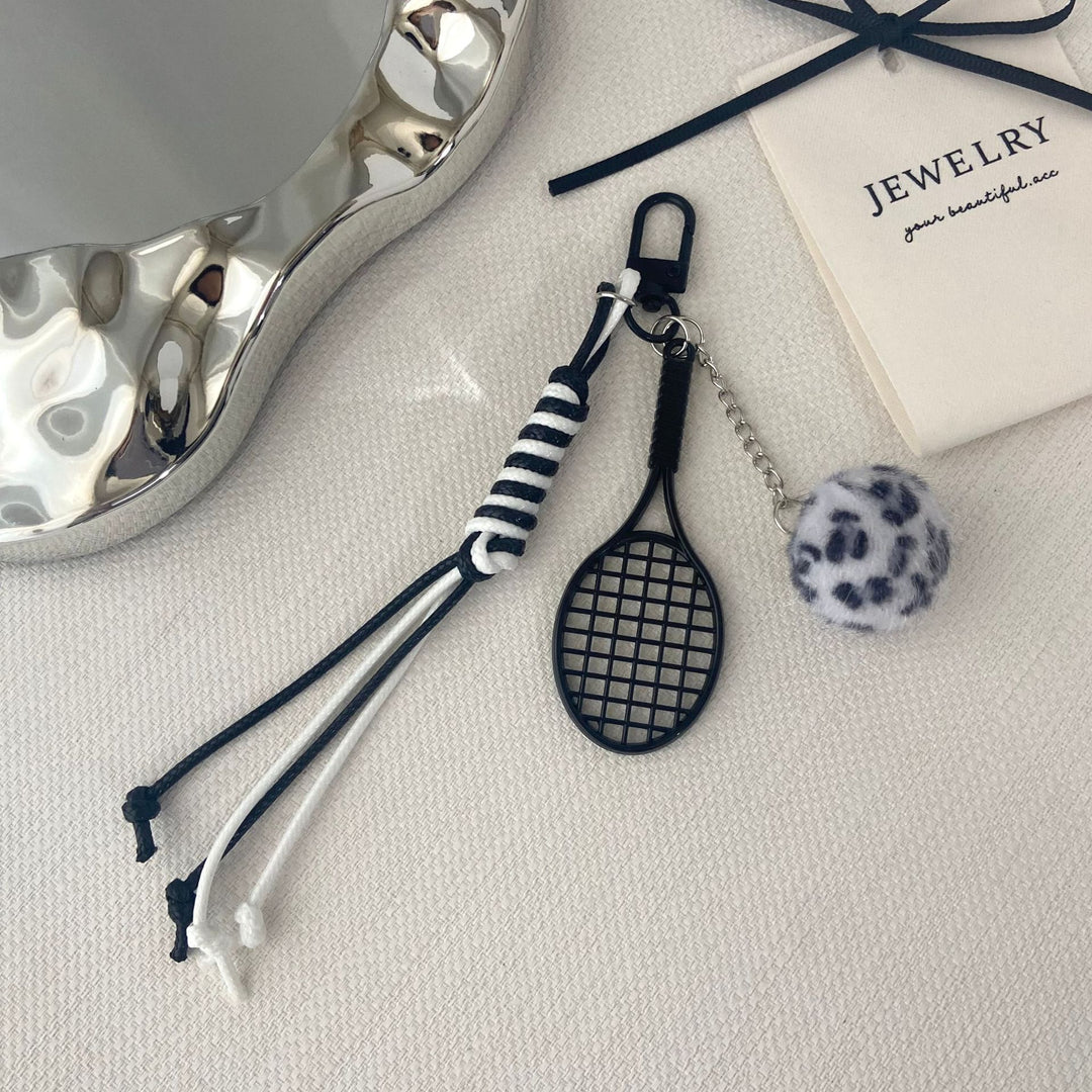 Tennis Racket and Fur Ball Keychain Kalsten
