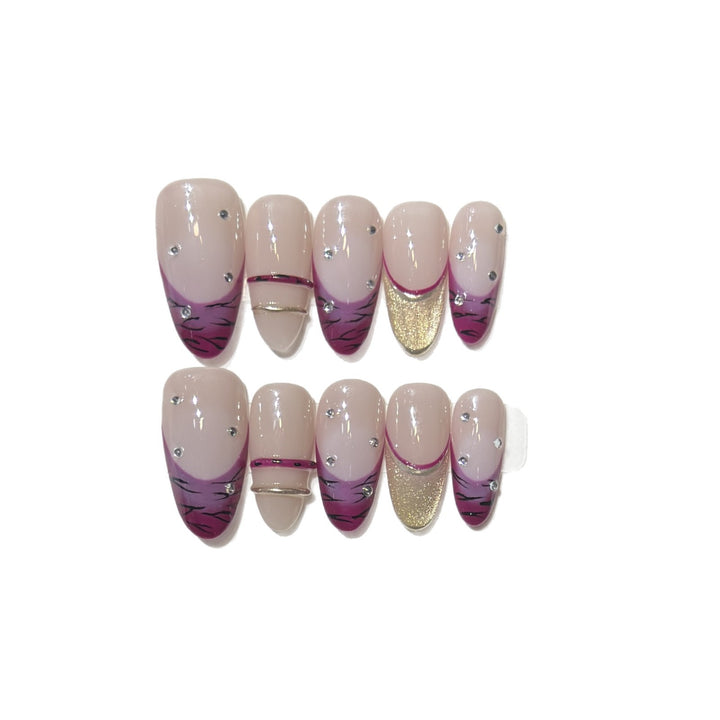 Artistic Stiletto Press-On Nail Set with Rhinestone Accents Kalsten